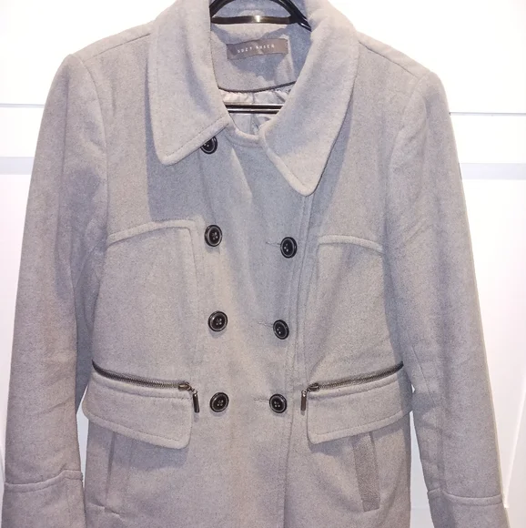Light Grey Wool Collared Pea Coat - Picture 3 of 12